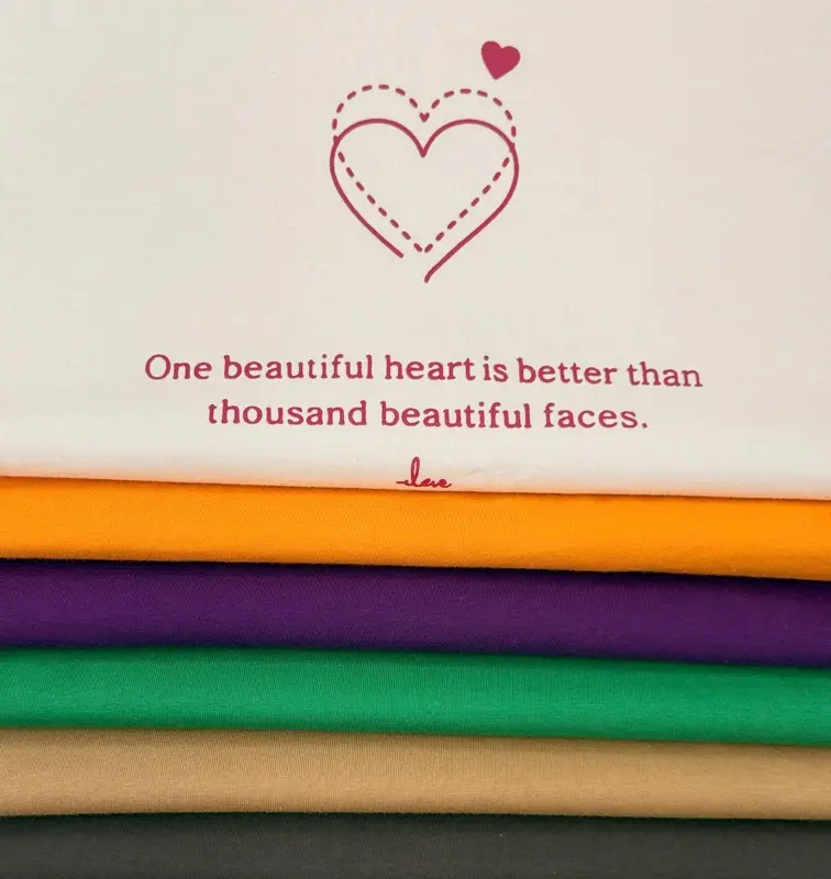 تیشرت زنانه نخ پنبه یقه گرد رنگی طرح Beautiful Heart | آلما شاپ